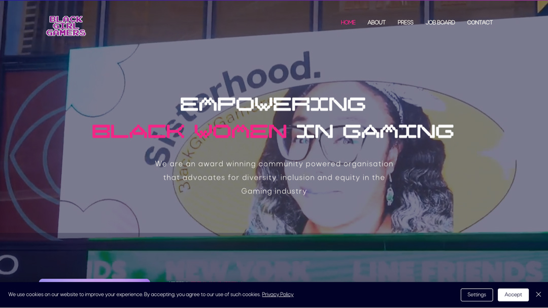 Screenshot of the Black Girl Gamers landing page