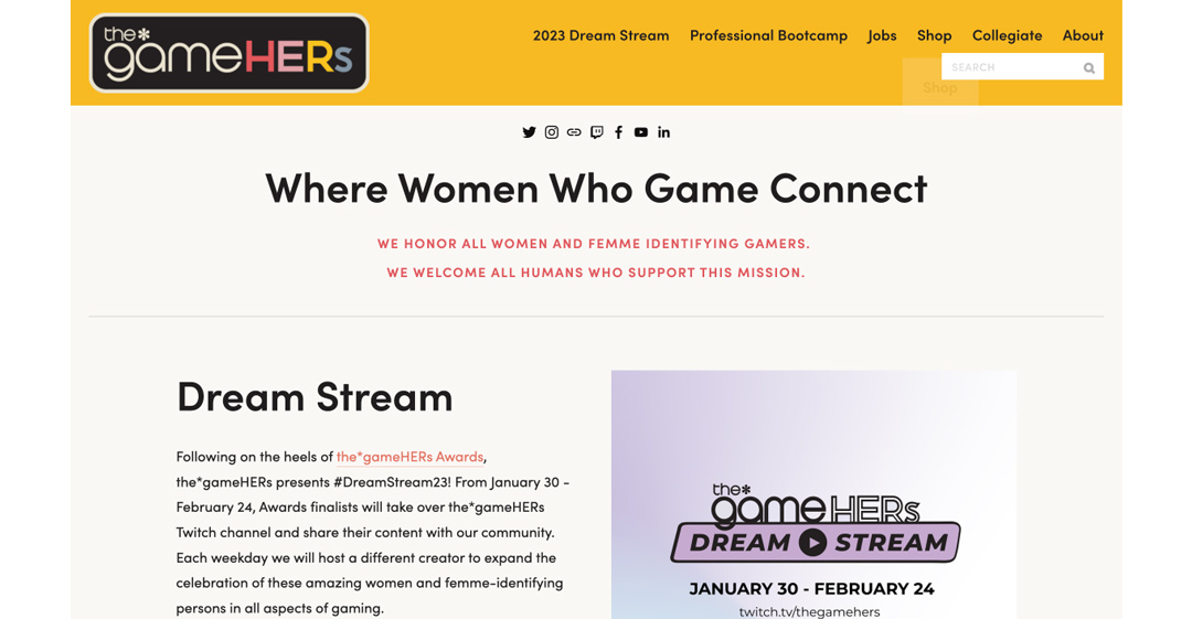 Screenshot of the Gamehers landing page