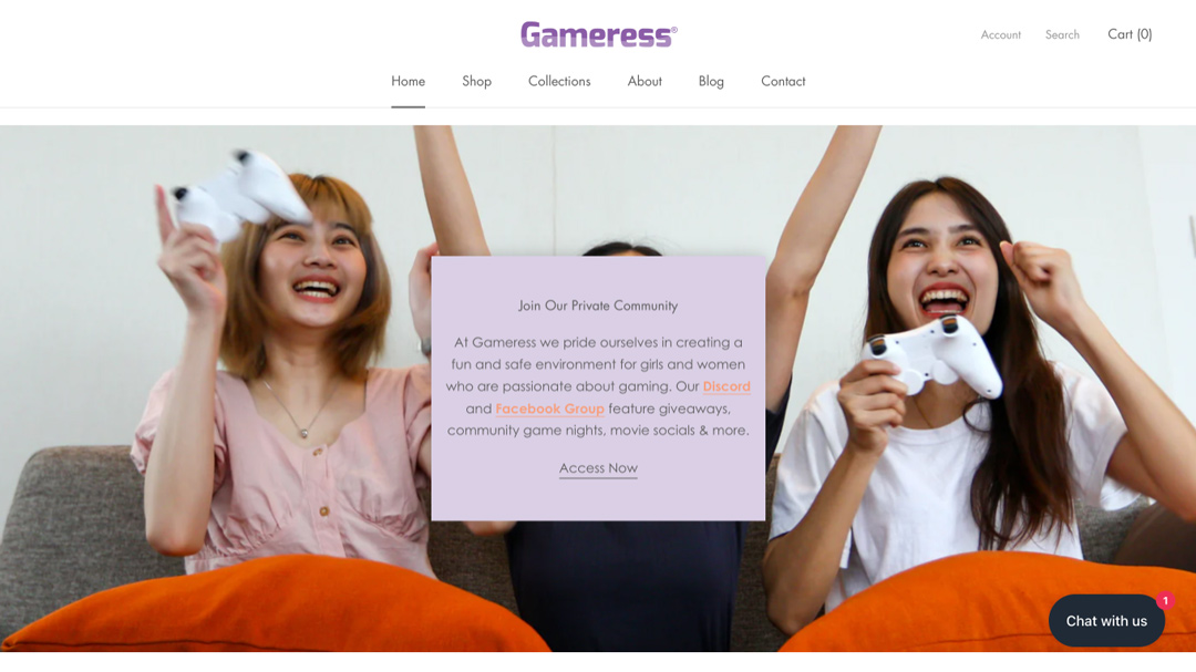 Screenshot of the Gameress landing page