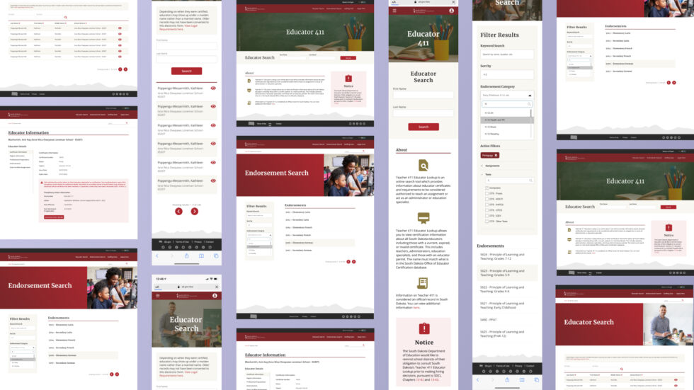 Mockups for South Dakota Educator 411 Portal