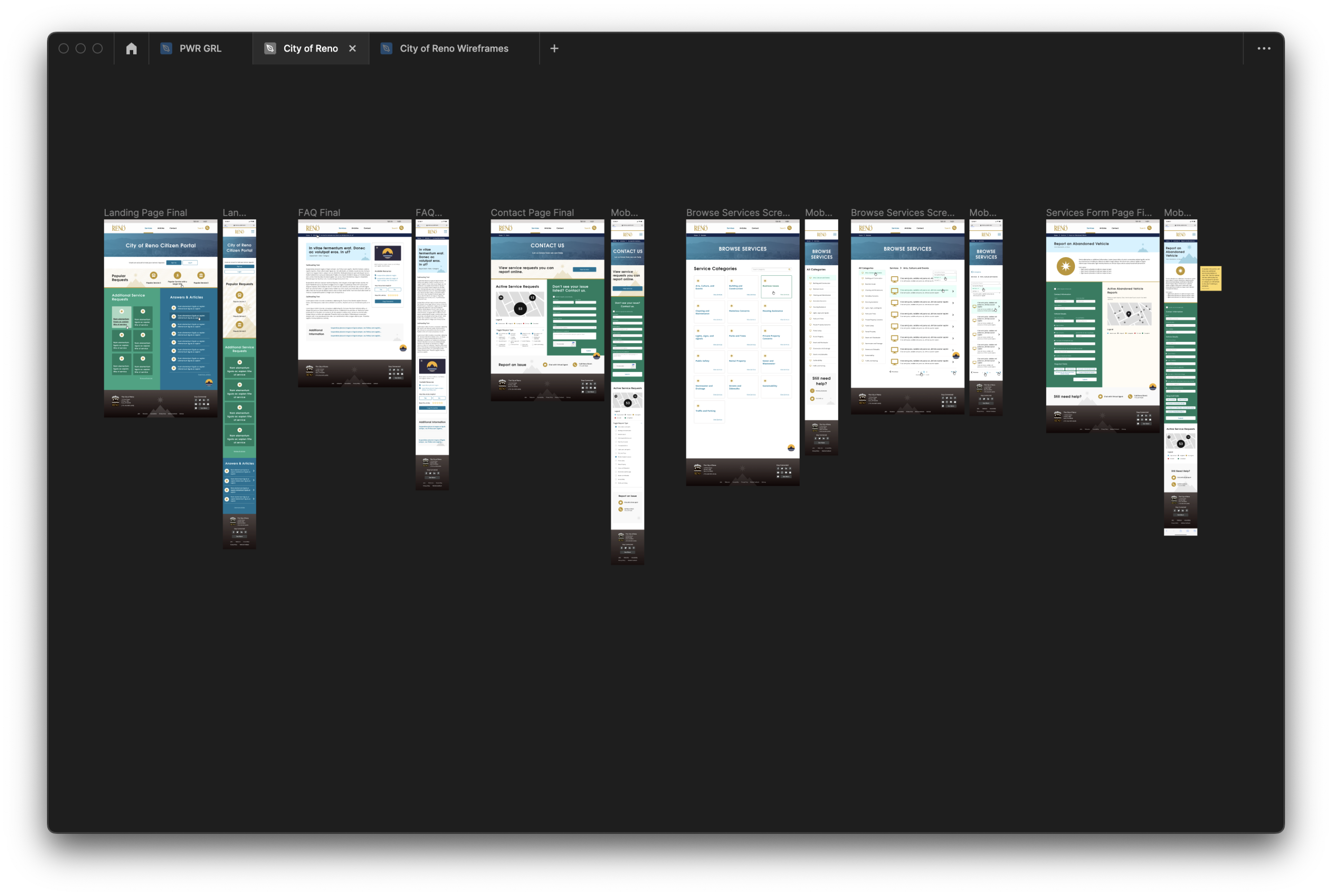 Final mockups for city of Reno's 311 services portal